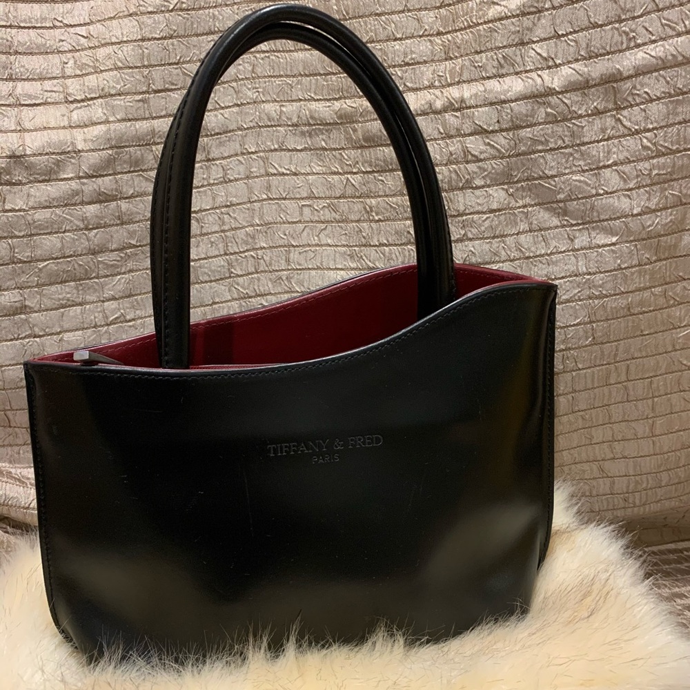 TIFFANY & FRED mini black with red interior purse